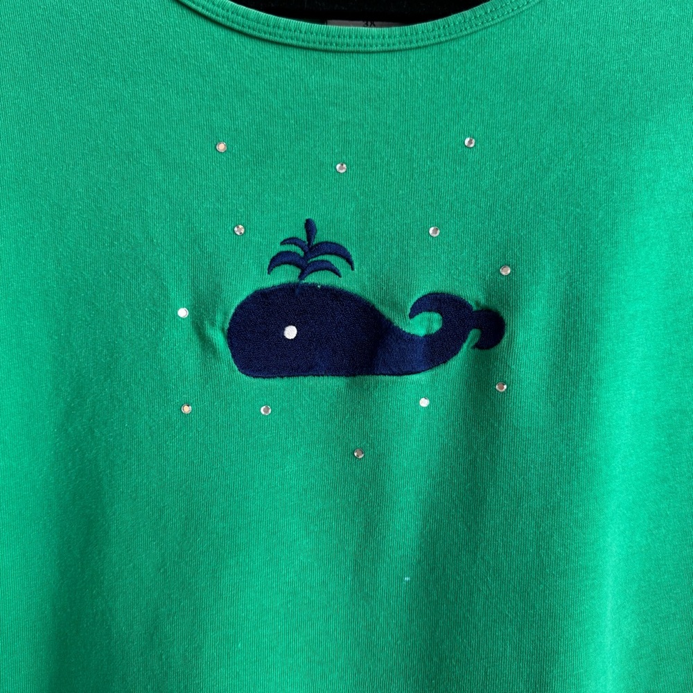 Quacker Factory Emerald Whale 🐳 Rhinestone Tee 3X - Picture 2 of 7